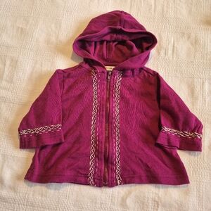 Gymboree girls size 0-6 months zip up hooded embroidered sweater GUC